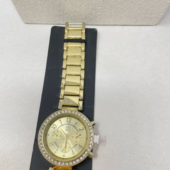 New York & Co Gold-Tone Watch Embellished Face Links Quartz Analog - Picture 2 of 8
